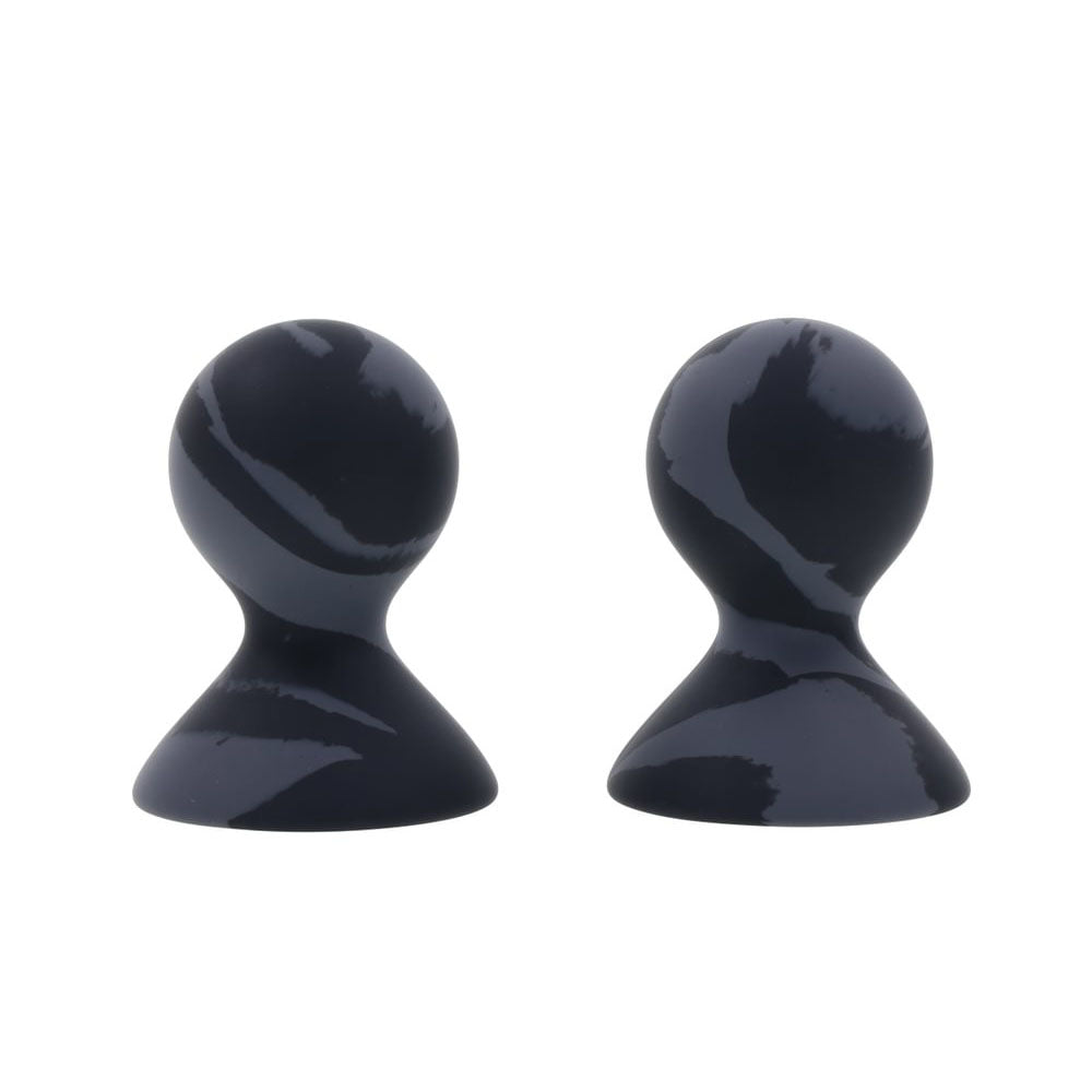 SPORTSHEETS Velvet Noir Silicone Nipple Suckers - Black/Grey Nipple Suckers - Set of 2 - SS37006
