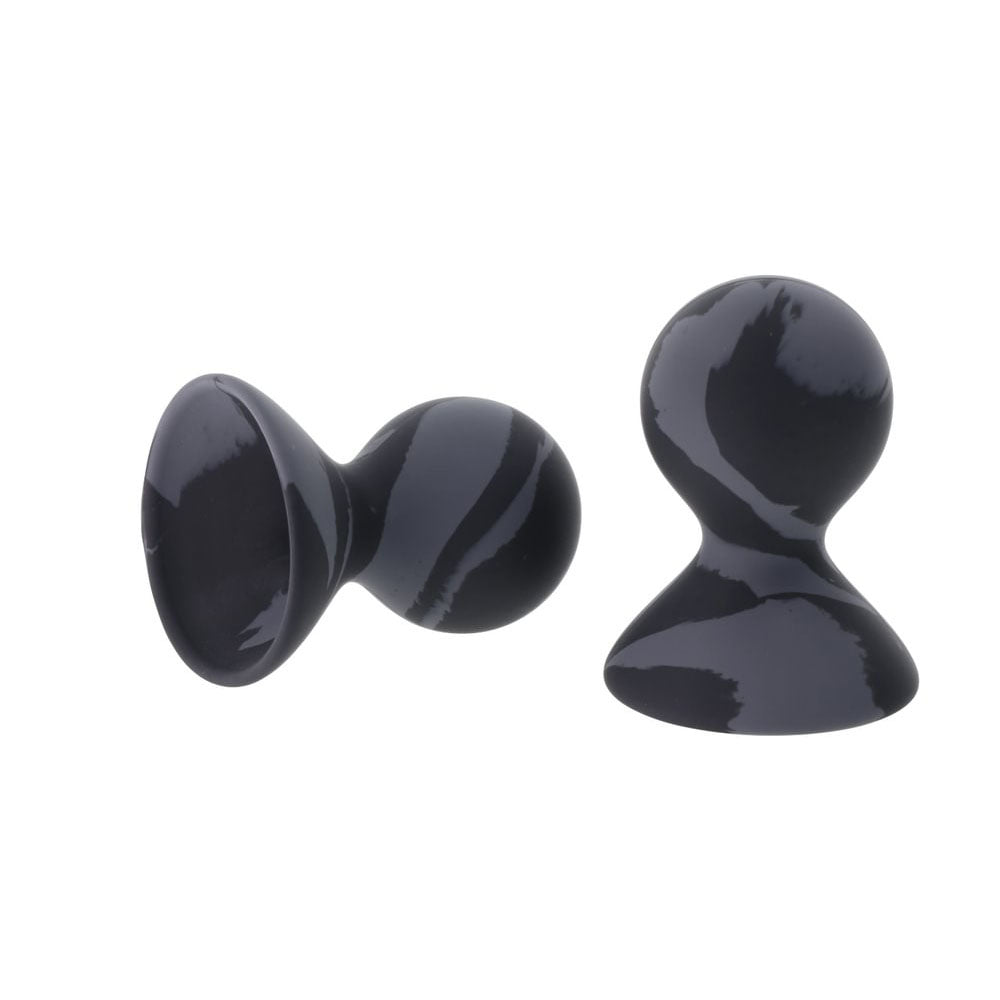 SPORTSHEETS Velvet Noir Silicone Nipple Suckers - Black/Grey Nipple Suckers - Set of 2 - SS37006