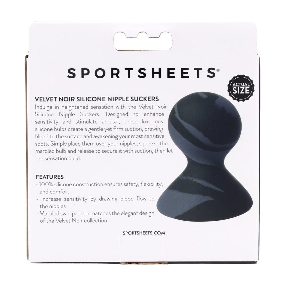 SPORTSHEETS Velvet Noir Silicone Nipple Suckers - Black/Grey Nipple Suckers - Set of 2 - SS37006