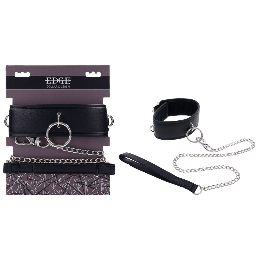 EDGE Collar & Leash - Black Neck Restraint with Heavy Duty Metal Leash - SS98046