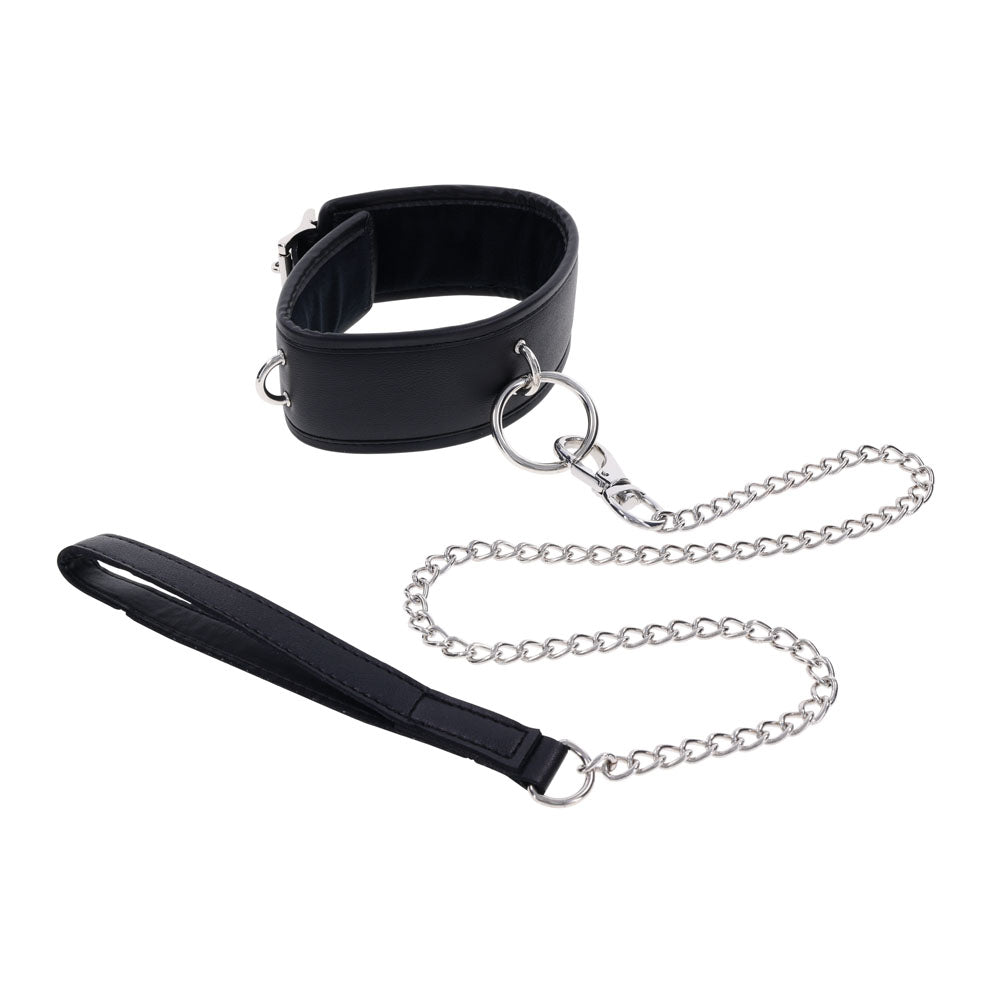 EDGE Collar & Leash - Black Neck Restraint with Heavy Duty Metal Leash - SS98046