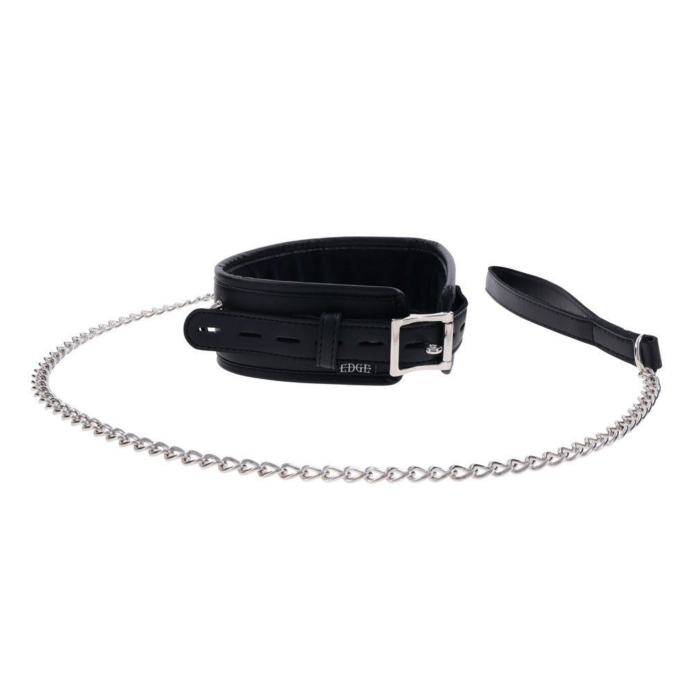 EDGE Collar & Leash - Black Neck Restraint with Heavy Duty Metal Leash - SS98046