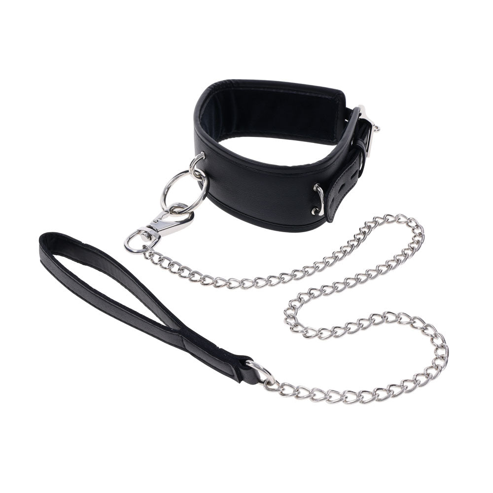 EDGE Collar & Leash - Black Neck Restraint with Heavy Duty Metal Leash - SS98046