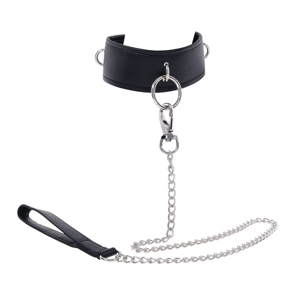 EDGE Collar & Leash - Black Neck Restraint with Heavy Duty Metal Leash - SS98046