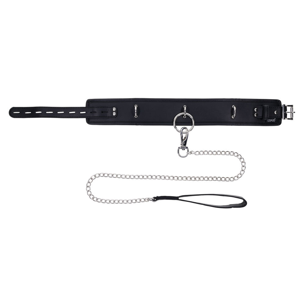EDGE Collar & Leash - Black Neck Restraint with Heavy Duty Metal Leash - SS98046