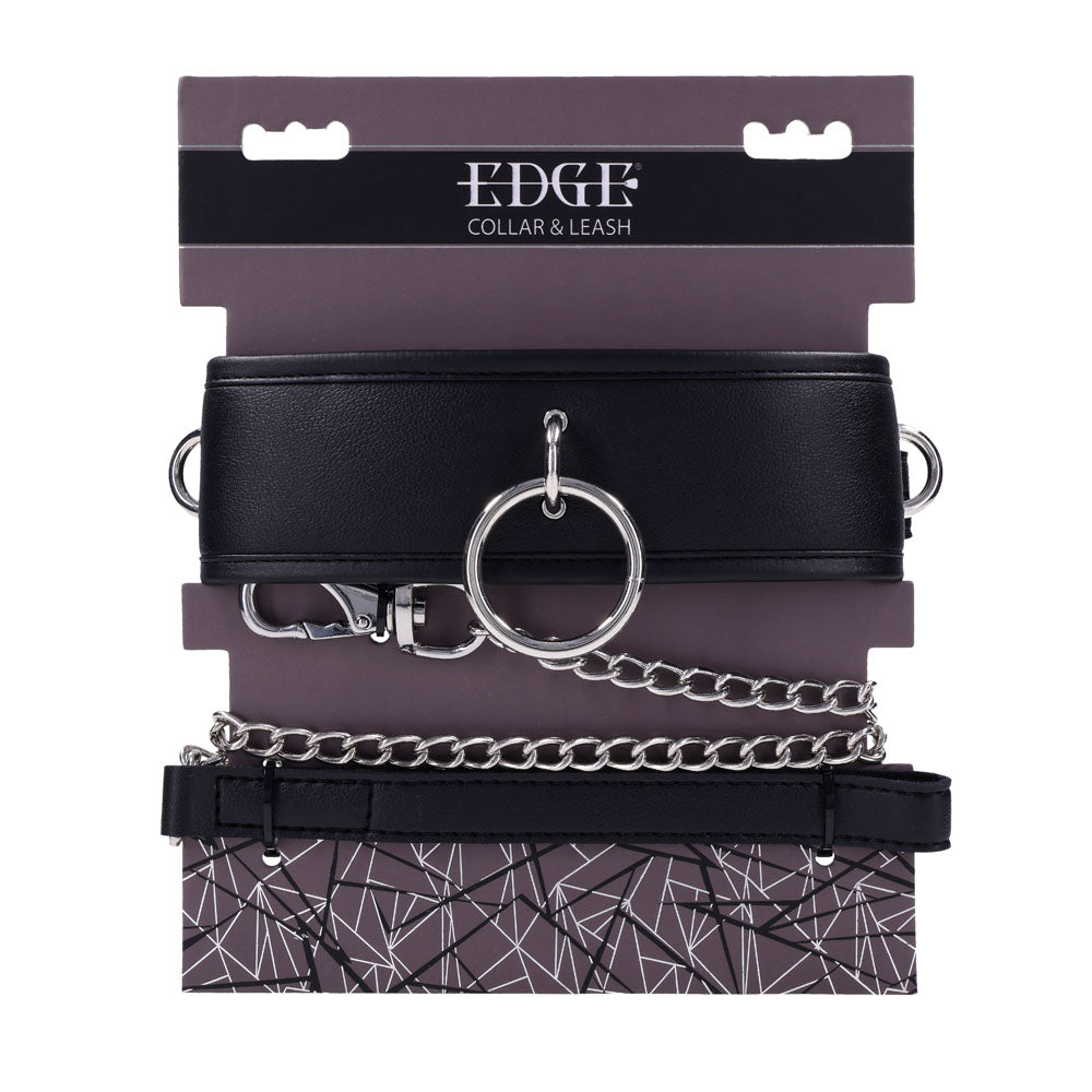 EDGE Collar & Leash - Black Neck Restraint with Heavy Duty Metal Leash - SS98046