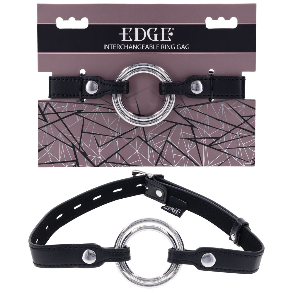 EDGE Interchangeable Ring Gag - Black Mouth Gag Restraint with 2 Interchangeable Pieces - SS98049