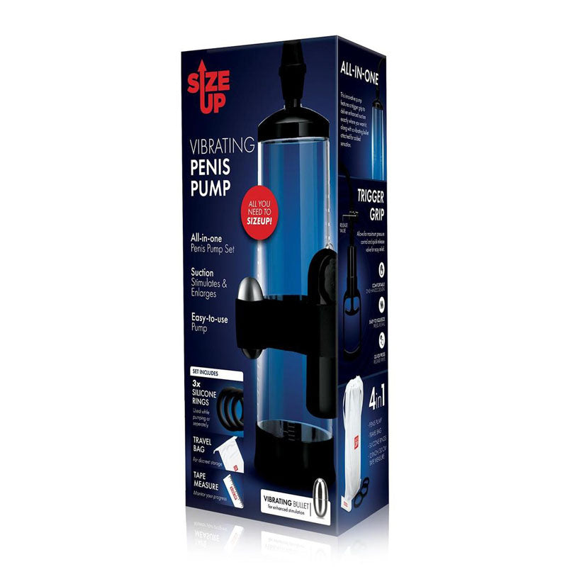 Size Up Vibrating Trigger Penis Pump - Clear Vibrating Penis Pump - SU302