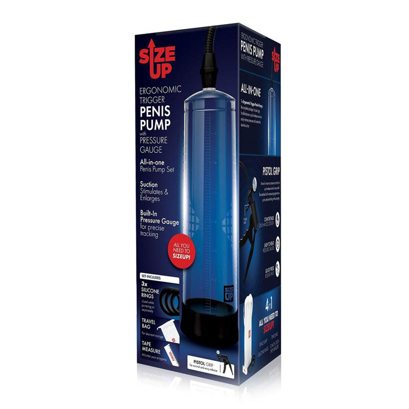 Size Up Ergonomic Trigger Penis Pump with Pressure Gauge - Clear Penis Pump - SU304