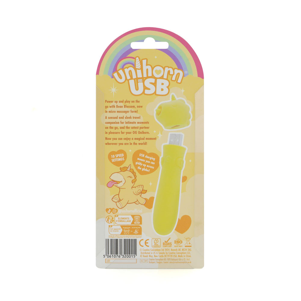 Unihorn - USB Bullet - Bean Blossom - Yellow USB Rechargeable Vibrating Bullet - UNIBBBUL