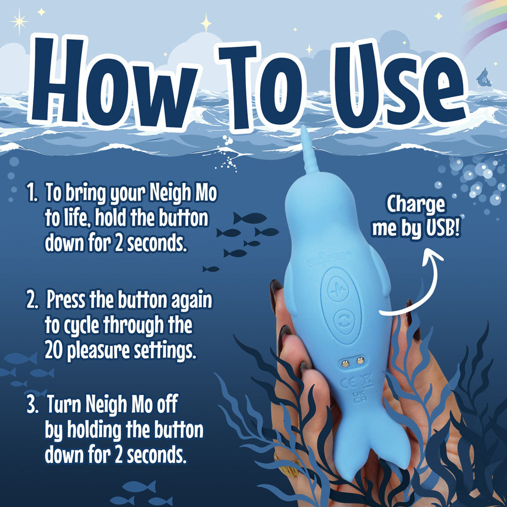 Unihorn of the Sea - Neigh Mo - The Narwhal - Blue USB Rechargeable Dual Motor Stimulator - UNINM