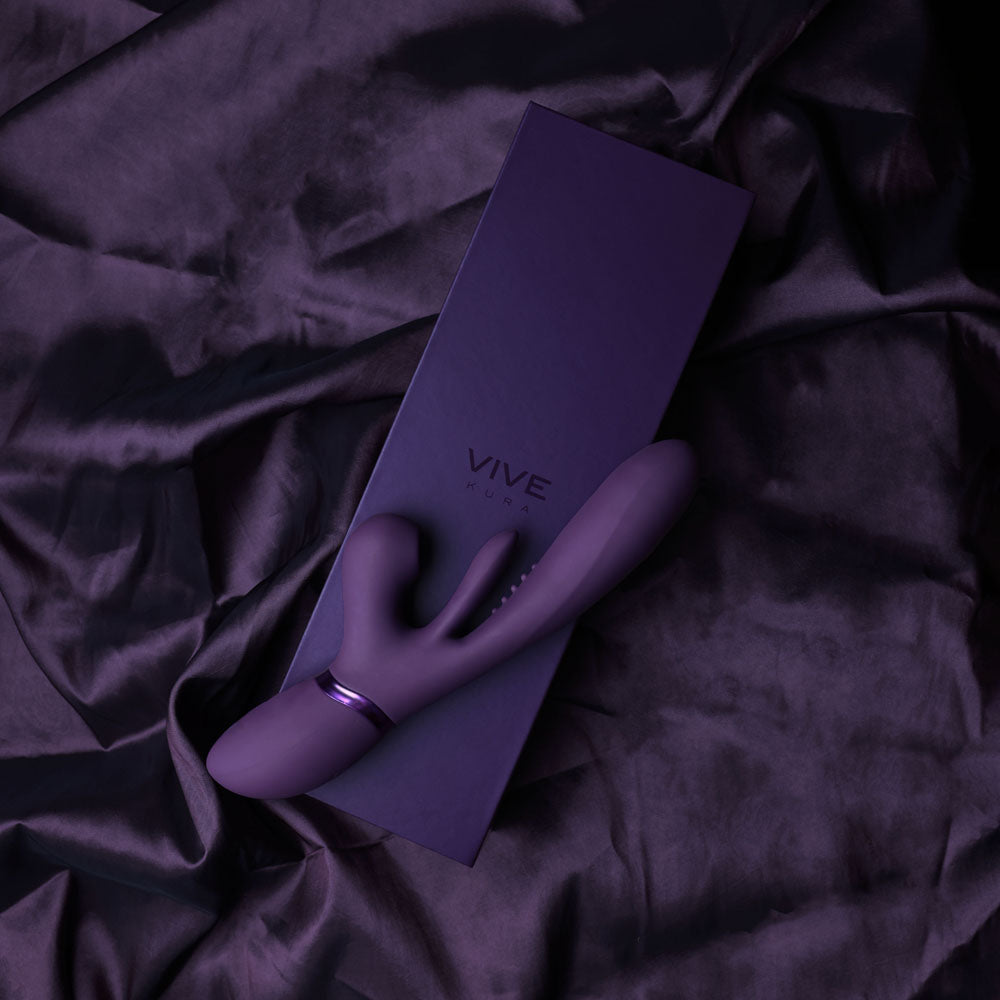 VIVE Ena - Purple - Purple 25 cm USB Rechargeable Thrusting Vibrator with Air Wave Stimulator - VIVE051PUR