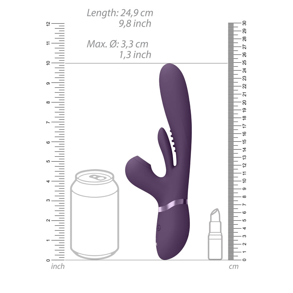 VIVE Ena - Purple - Purple 25 cm USB Rechargeable Thrusting Vibrator with Air Wave Stimulator - VIVE051PUR
