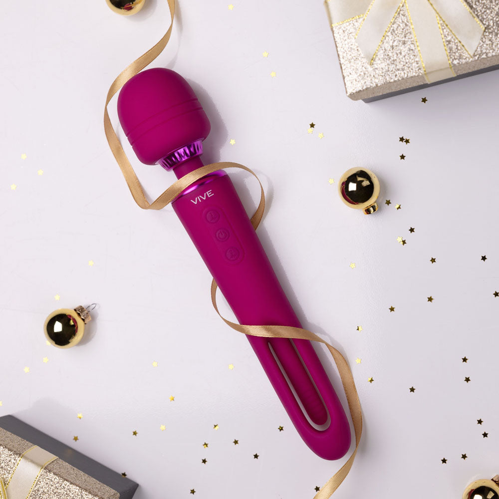 VIVE Kiku - Pink - Pink 25.2 cm USB Rechargeable Dual End Massage Wand with Flapping Tip - VIVE056PNK