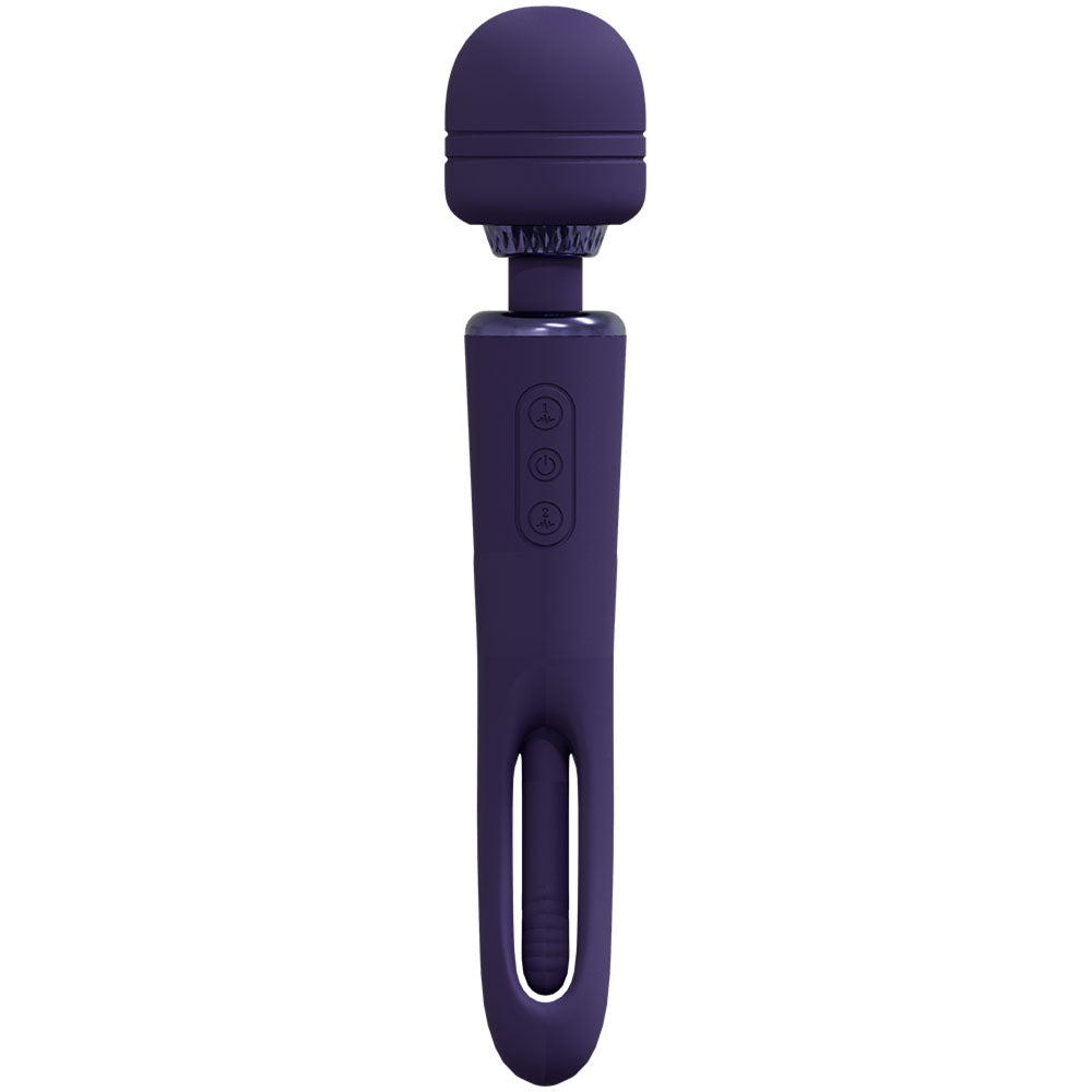 VIVE Kiku - Purple - Purple 25.2 cm USB Rechargeable Dual End Massage Wand with Flapping Tip - VIVE056PUR