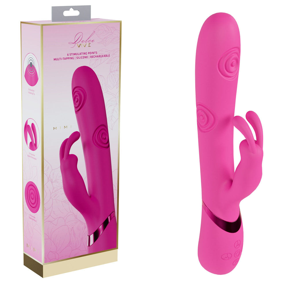 VIVE Mimi - Pink - Pink 25 cm USB Rechargeable Vibrating & Tapping Rabbit Vibrator - VIVE062PNK