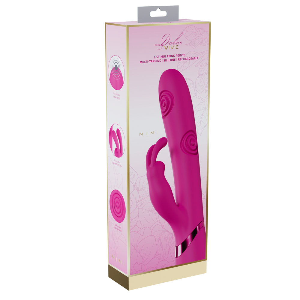 VIVE Mimi - Pink - Pink 25 cm USB Rechargeable Vibrating & Tapping Rabbit Vibrator - VIVE062PNK