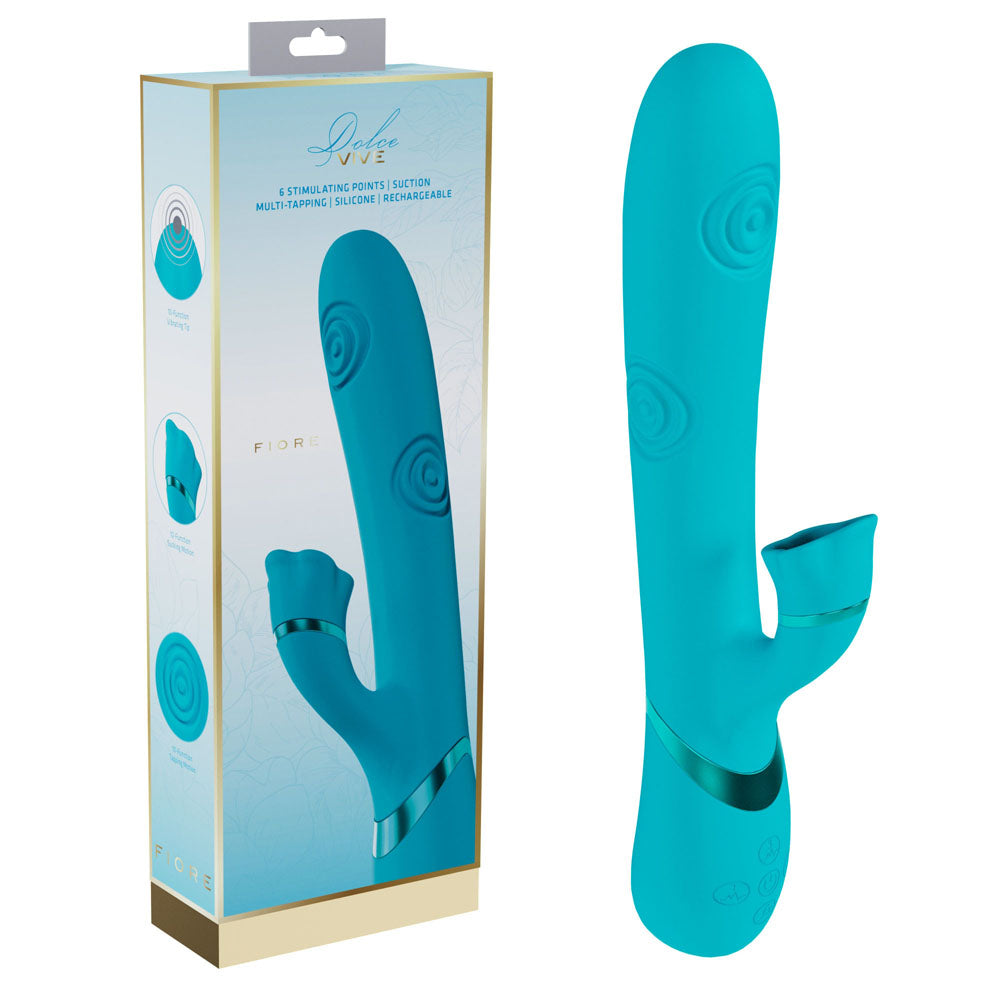 VIVE Fiore - Blue 25 cm USB Rechargeable Tapping Rabbit Vibrator - VIVE063BLU