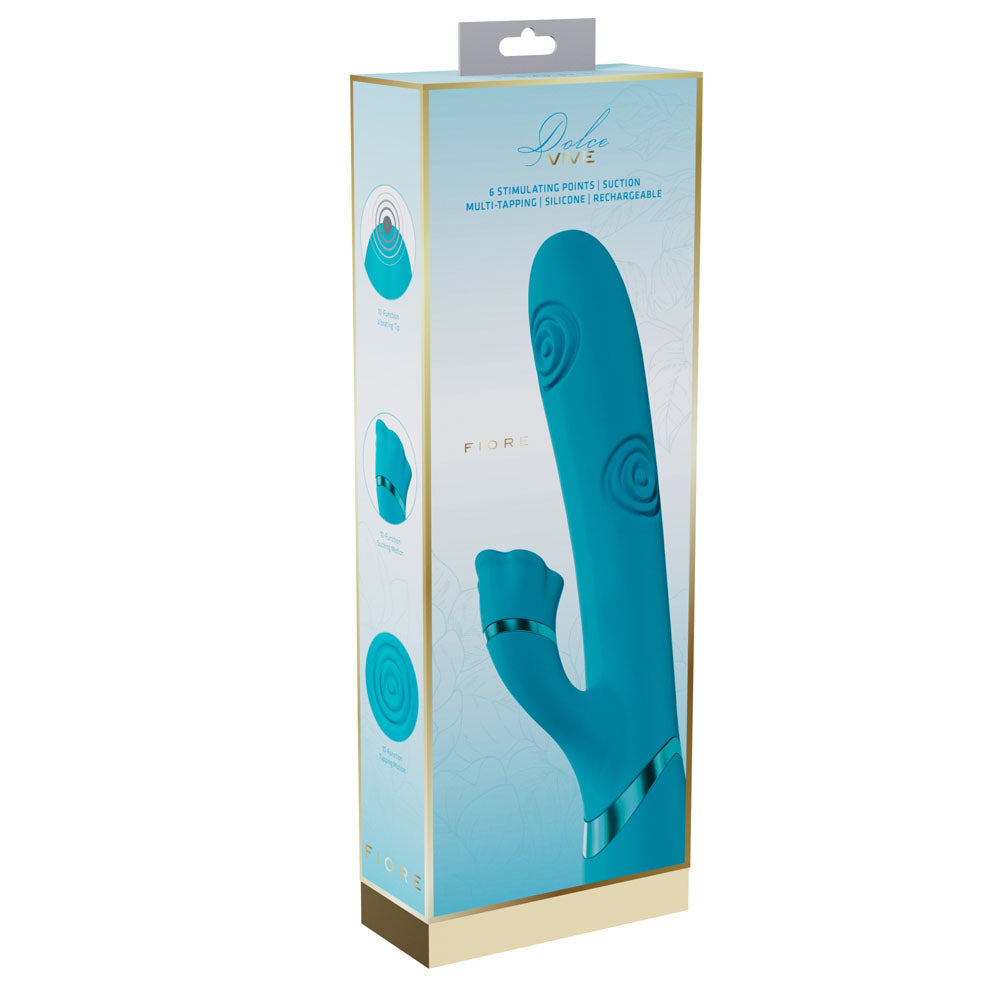 VIVE Fiore - Blue 25 cm USB Rechargeable Tapping Rabbit Vibrator - VIVE063BLU