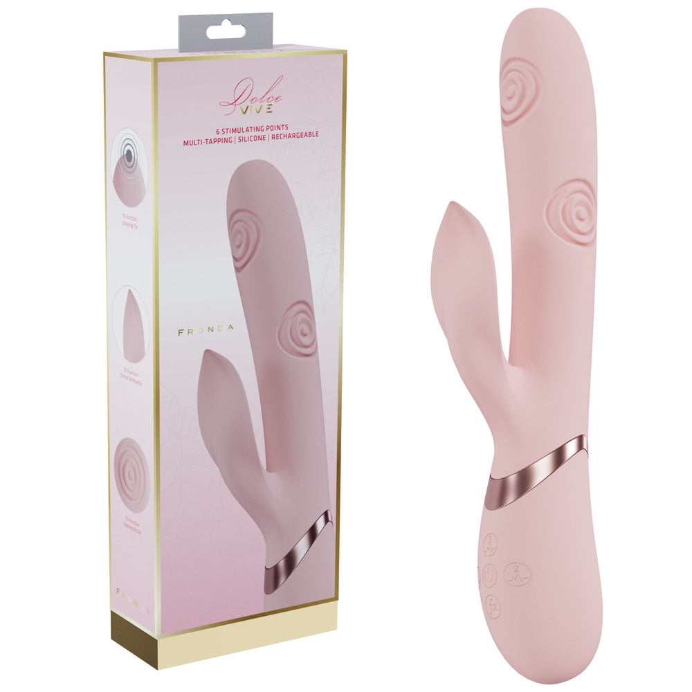 VIVE Fronda - Pink - Pink 25 cm USB Rechargeable Tapping Rabbit Vibrator - VIVE064PNK