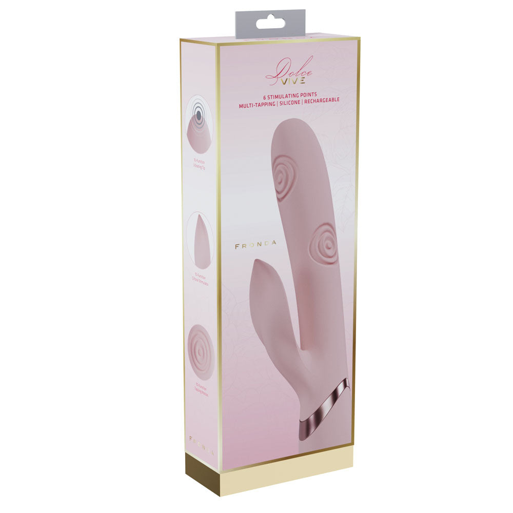 VIVE Fronda - Pink - Pink 25 cm USB Rechargeable Tapping Rabbit Vibrator - VIVE064PNK