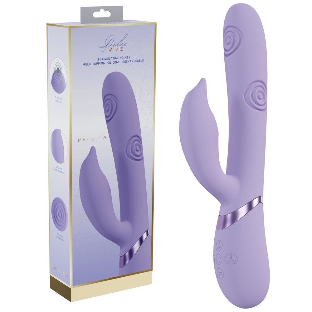 VIVE Pallina - Purple - Purple 25 cm USB Rechargeable Tapping Rabbit Vibrator - VIVE065LAV