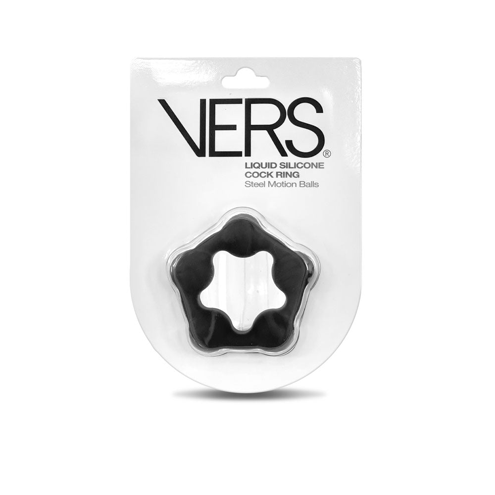 VERS Liquid Silicone Steel Motion C-Ring - Black Cock Ring with Steel Motion Balls - VRS-2204