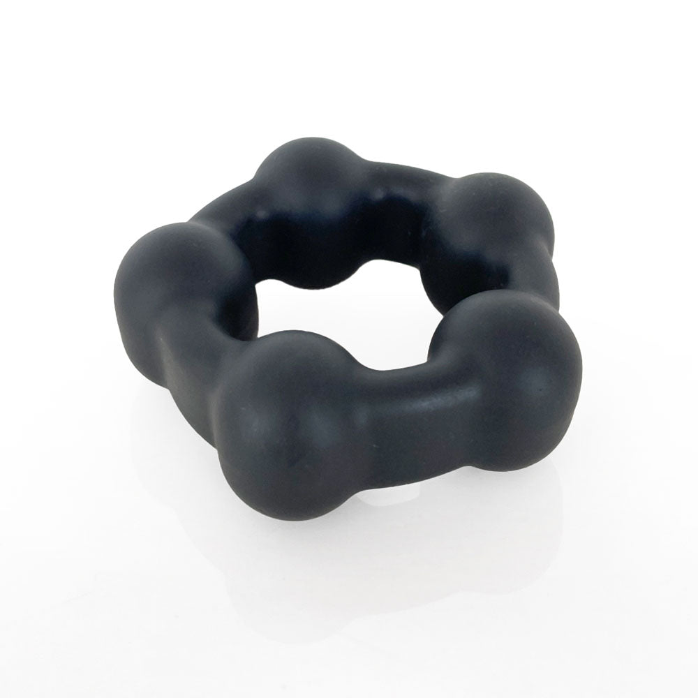 VERS Liquid Silicone Steel Motion C-Ring - Black Cock Ring with Steel Motion Balls - VRS-2204