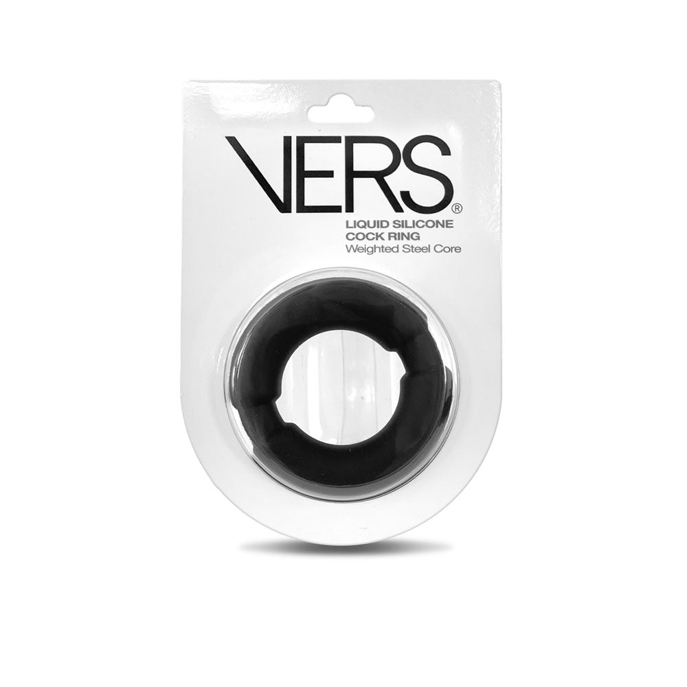 VERS Liquid Silicone Weighted Steel Core C-Ring - Black Cock Ring with Steel Core - VRS-2205