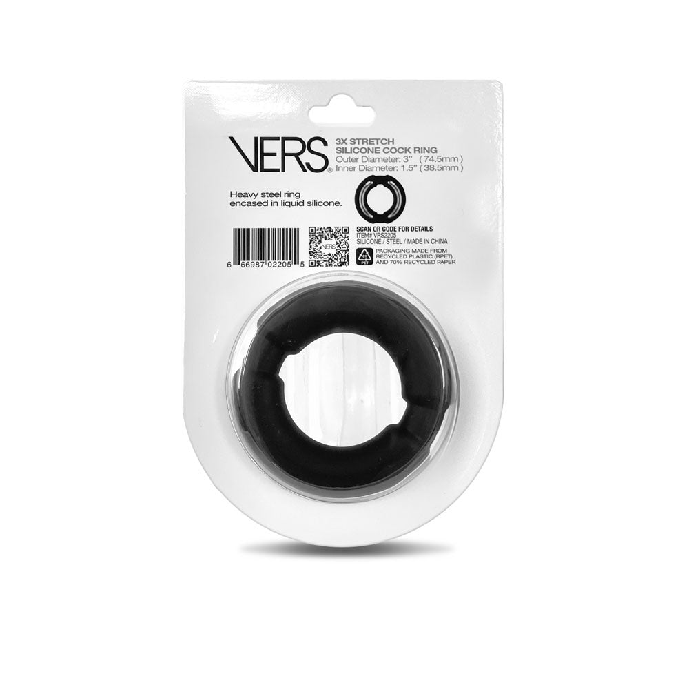 VERS Liquid Silicone Weighted Steel Core C-Ring - Black Cock Ring with Steel Core - VRS-2205
