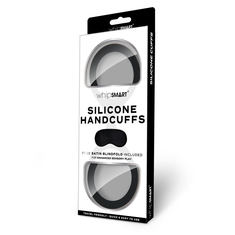 WhipSmart Silicone Handcuffs - Black - Black Restraint with Bonus Blindfold - WS1500