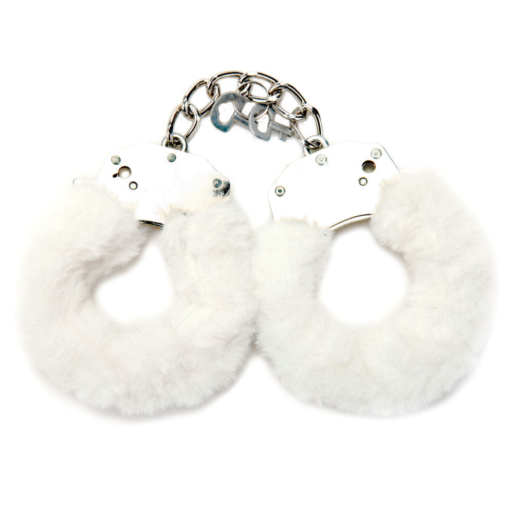 WhipSmart Classic Furry Cuffs - White - White Furry Restraints with Bonus Eye Mask - WS1503