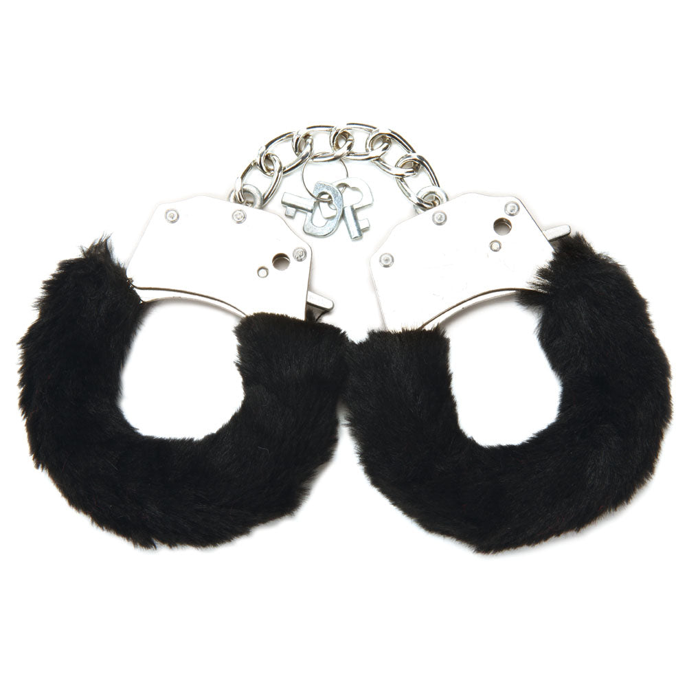 WhipSmart Classic Furry Cuffs - Black - Black Furry Restraints with Bonus Eye Mask - WS1505