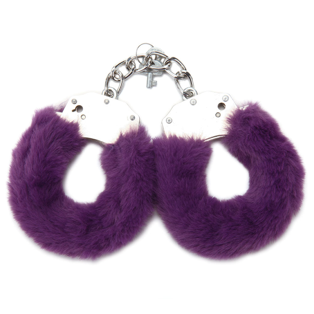 WhipSmart Classic Furry Cuffs - Purple - Purple Furry Restraints with Bonus Eye Mask - WS1508