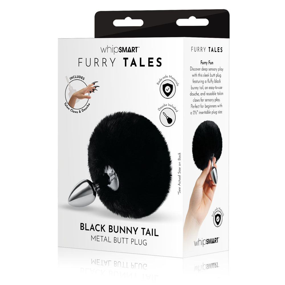 WhipSmart Furry Tales Black Bunny Tail - Metal 6.3 cm Butt Plug with Black Bunny Tail - WS3501
