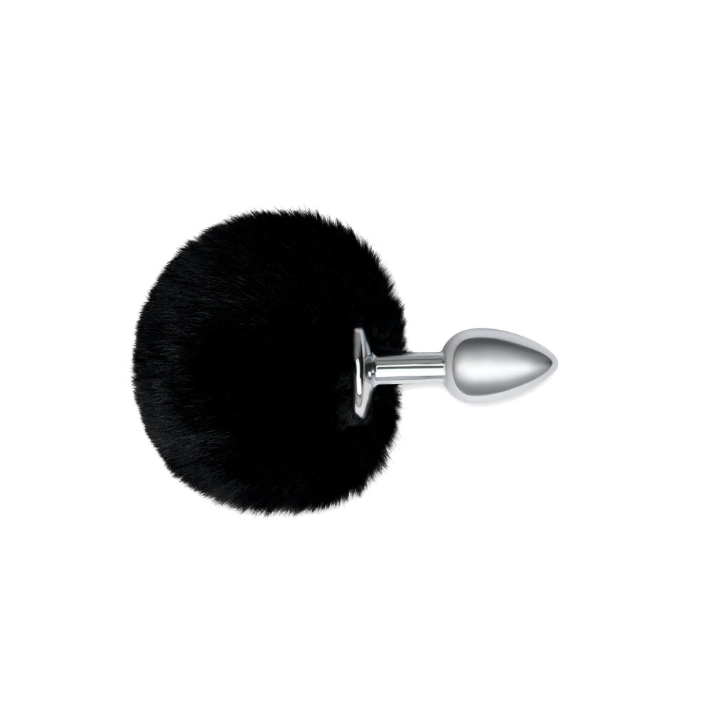 WhipSmart Furry Tales Black Bunny Tail - Metal 6.3 cm Butt Plug with Black Bunny Tail - WS3501