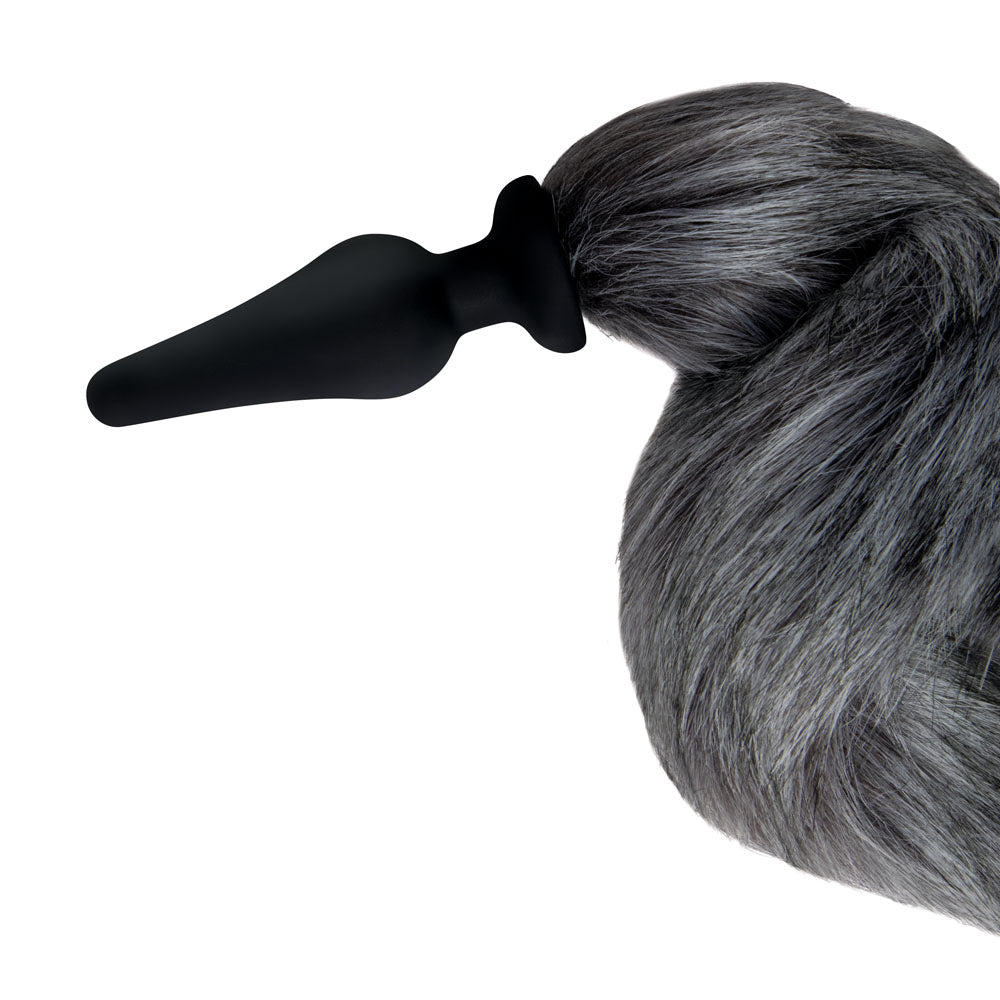 WhipSmart Furry Tales Foxtail Furry Play Set - Grey Foxtail Butt Plug & Furry Ears Set - WS3504