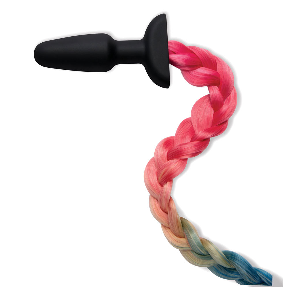 WhipSmart Furry Tales Silicone Rainbow Tail - Black 8.9 cm Butt Plug with Rainbow Tail - WS3507