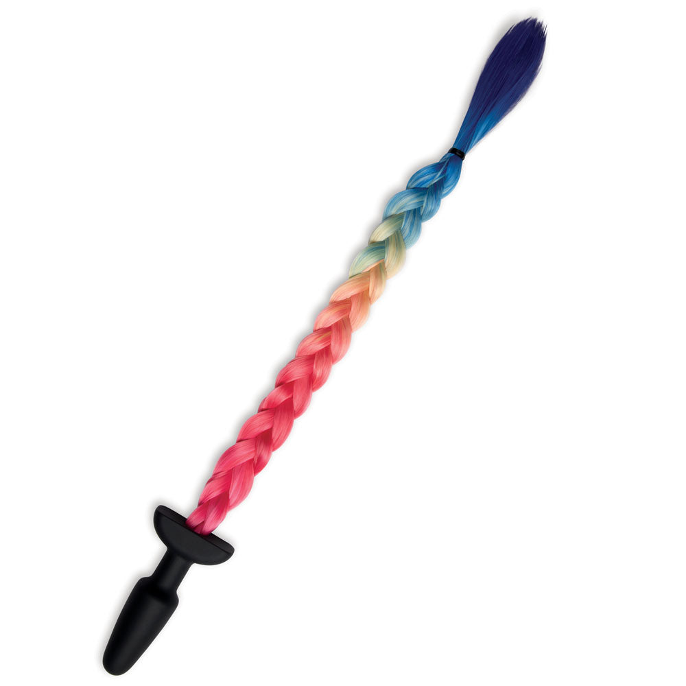 WhipSmart Furry Tales Silicone Rainbow Tail - Black 8.9 cm Butt Plug with Rainbow Tail - WS3507