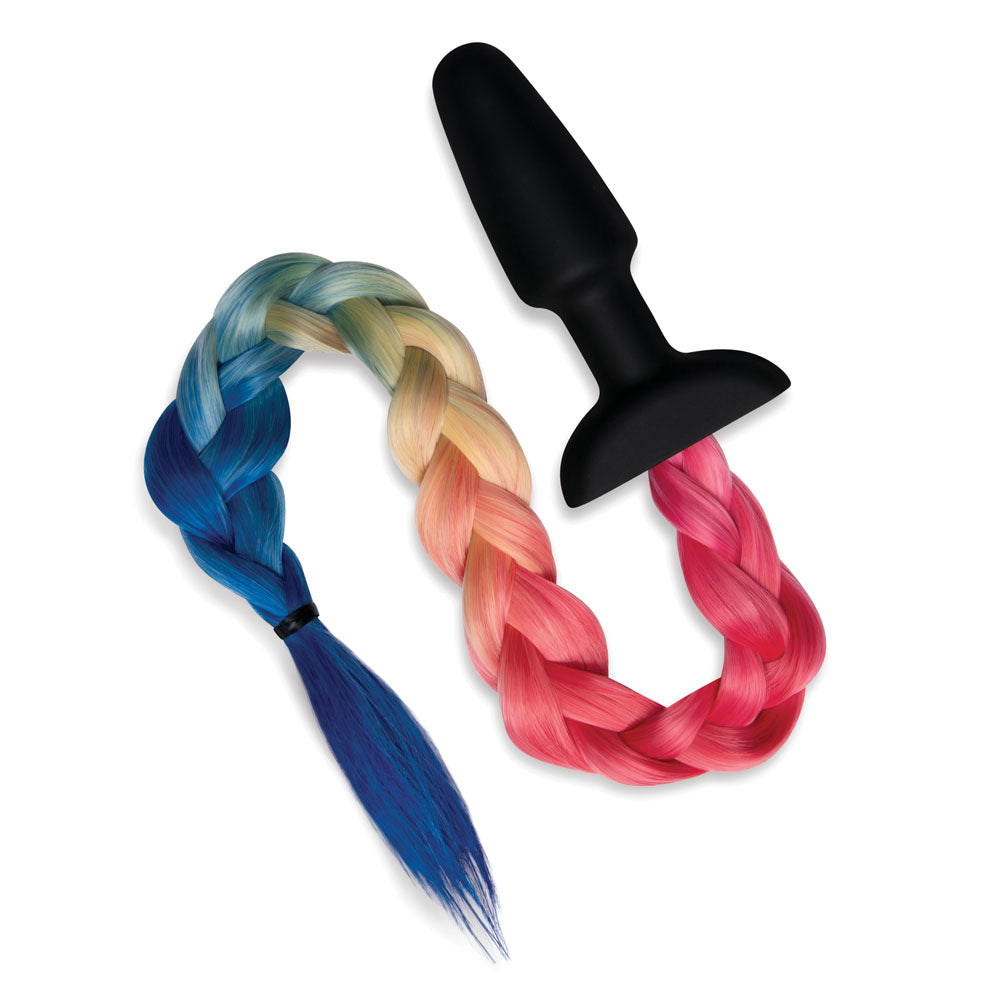 WhipSmart Furry Tales Silicone Rainbow Tail - Black 8.9 cm Butt Plug with Rainbow Tail - WS3507