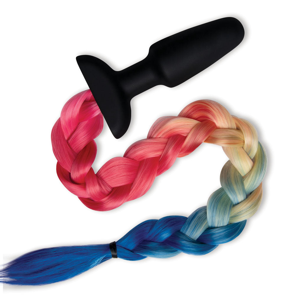 WhipSmart Furry Tales Silicone Rainbow Tail - Black 8.9 cm Butt Plug with Rainbow Tail - WS3507