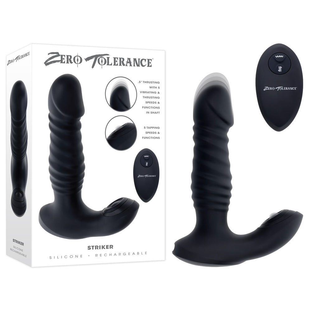 Zero Tolerance STRIKER - Black 16.4 cm USB Rechargeable Thrusting Anal Vibrator with Wireless Remote Control - ZE-RS-4196-2