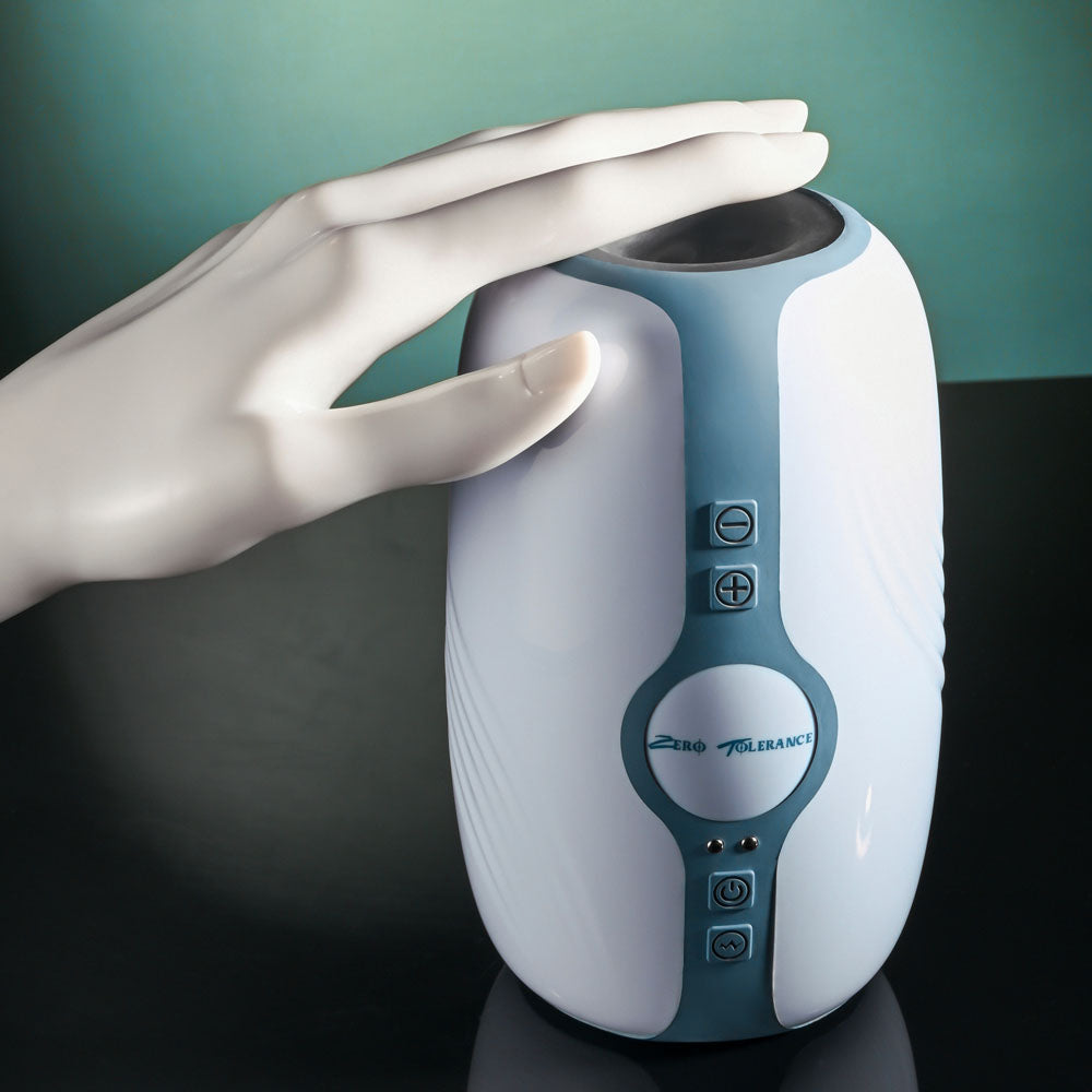 Zero Tolerance TOUCHDOWN - White 15 cm USB Rechargeable Vibrating & Tightening Stroker - ZE-RS-5100-2