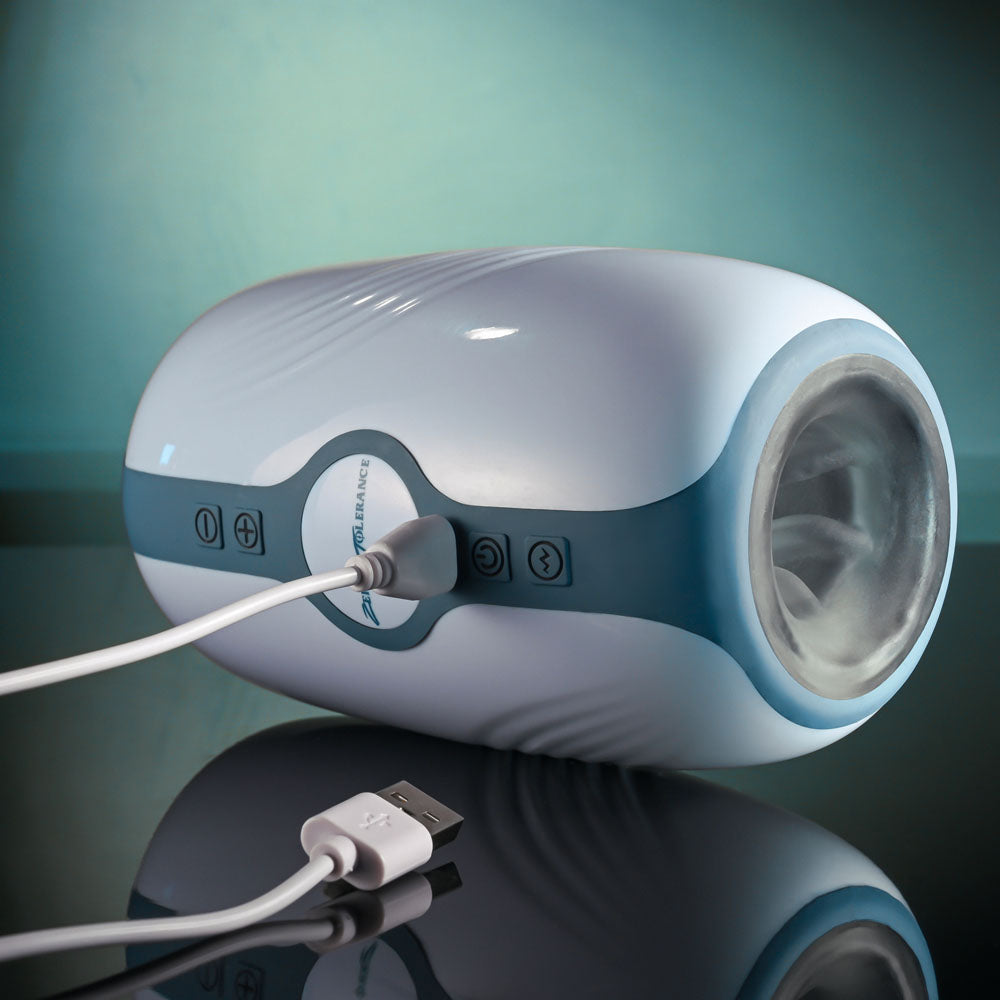 Zero Tolerance TOUCHDOWN - White 15 cm USB Rechargeable Vibrating & Tightening Stroker - ZE-RS-5100-2