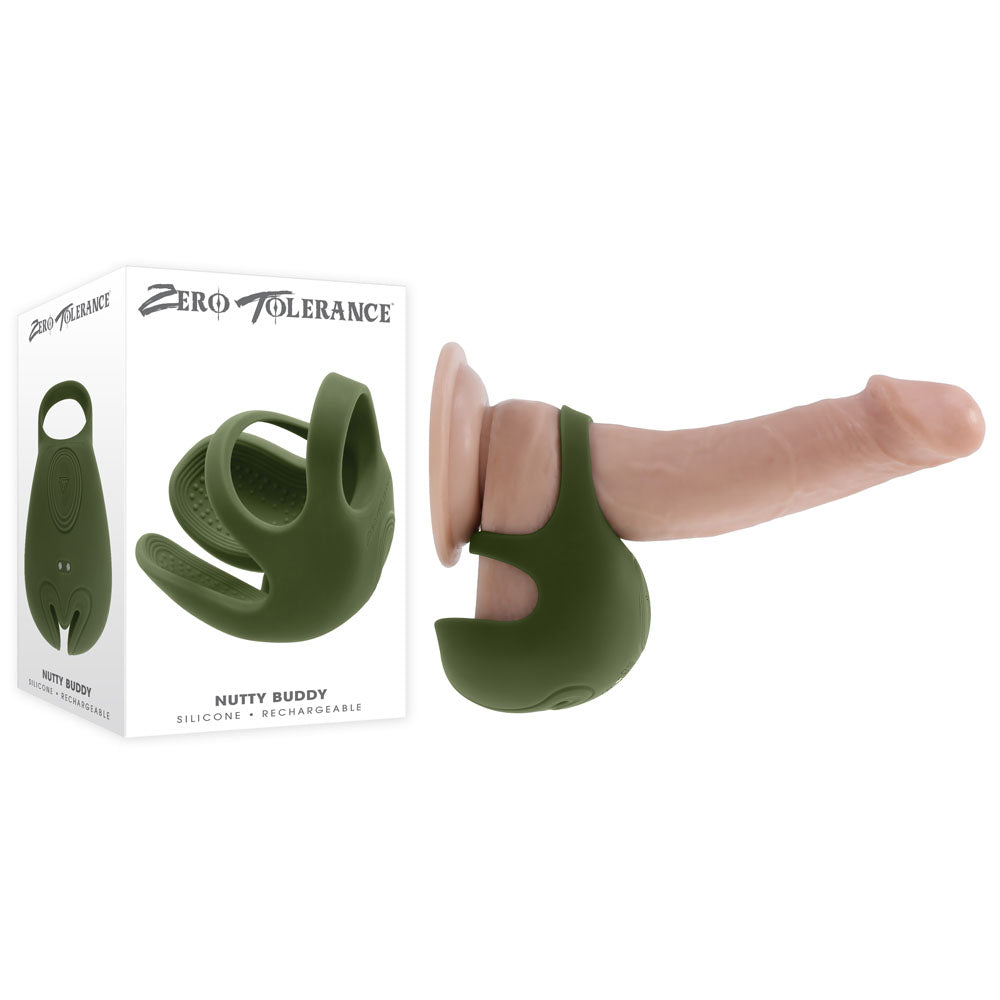 Zero Tolerance NUTTY BUDDY - Olive Green USB Rechargeable Vibrating Cock & Balls Ring - ZE-RS-5896-2