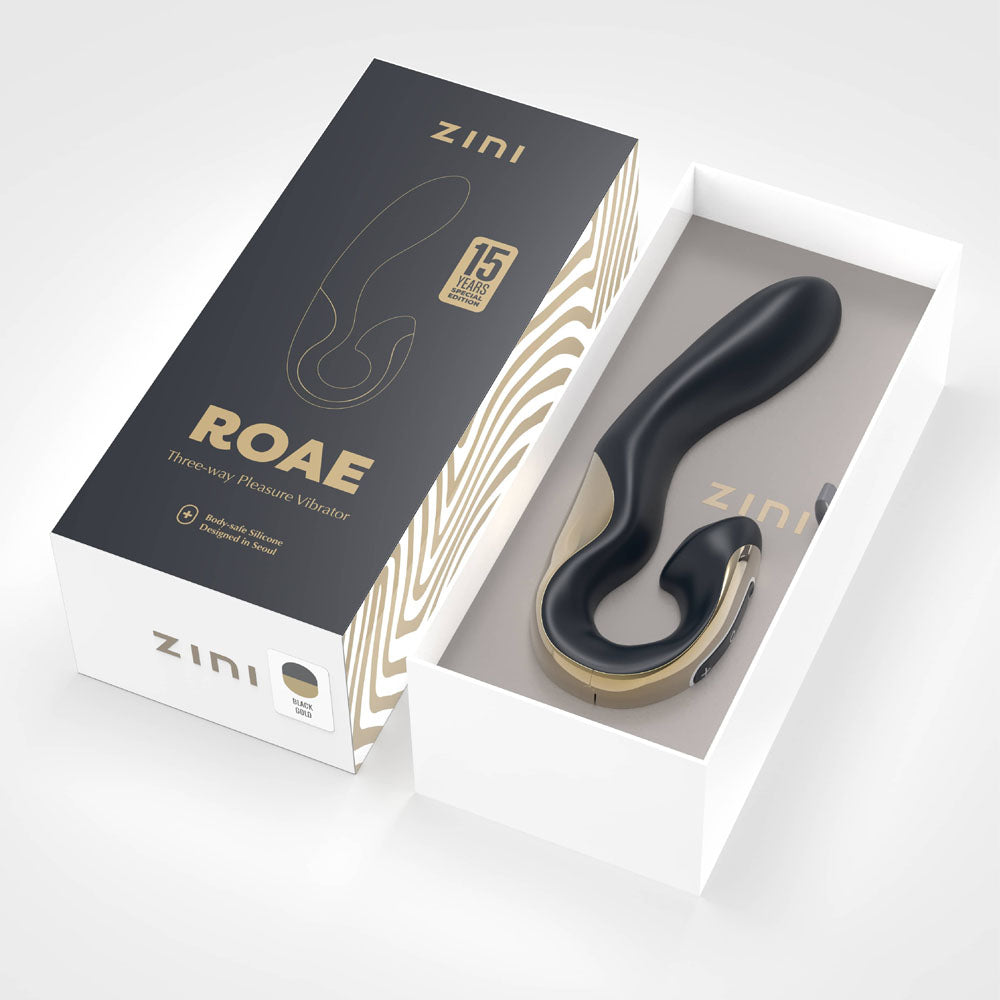 Zini Roae Special Edition - Black/Gold - Black/Gold 19.5 cm USB Rechargeable Vibrator - ZV011